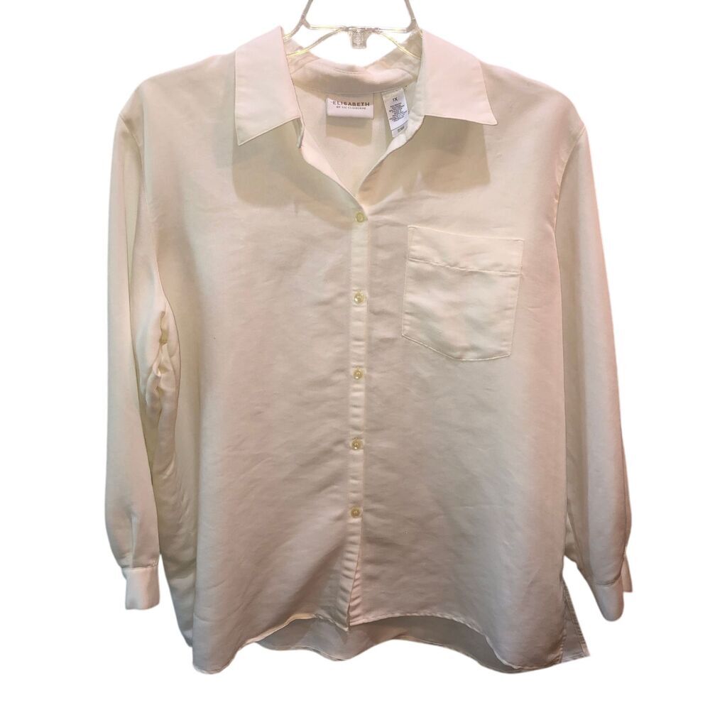 Elizabeth By Liz Claiborne Womens Plus Size 1X Ivory Button Up Blouse Top Shirt